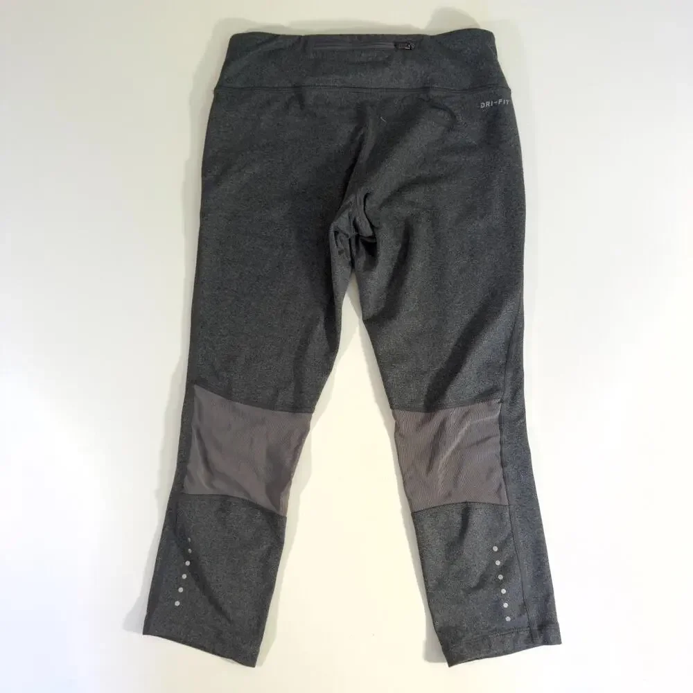 Nike Womens Small Dri Fit Half Calf Running Reflective Racer Tights Heather Gray
